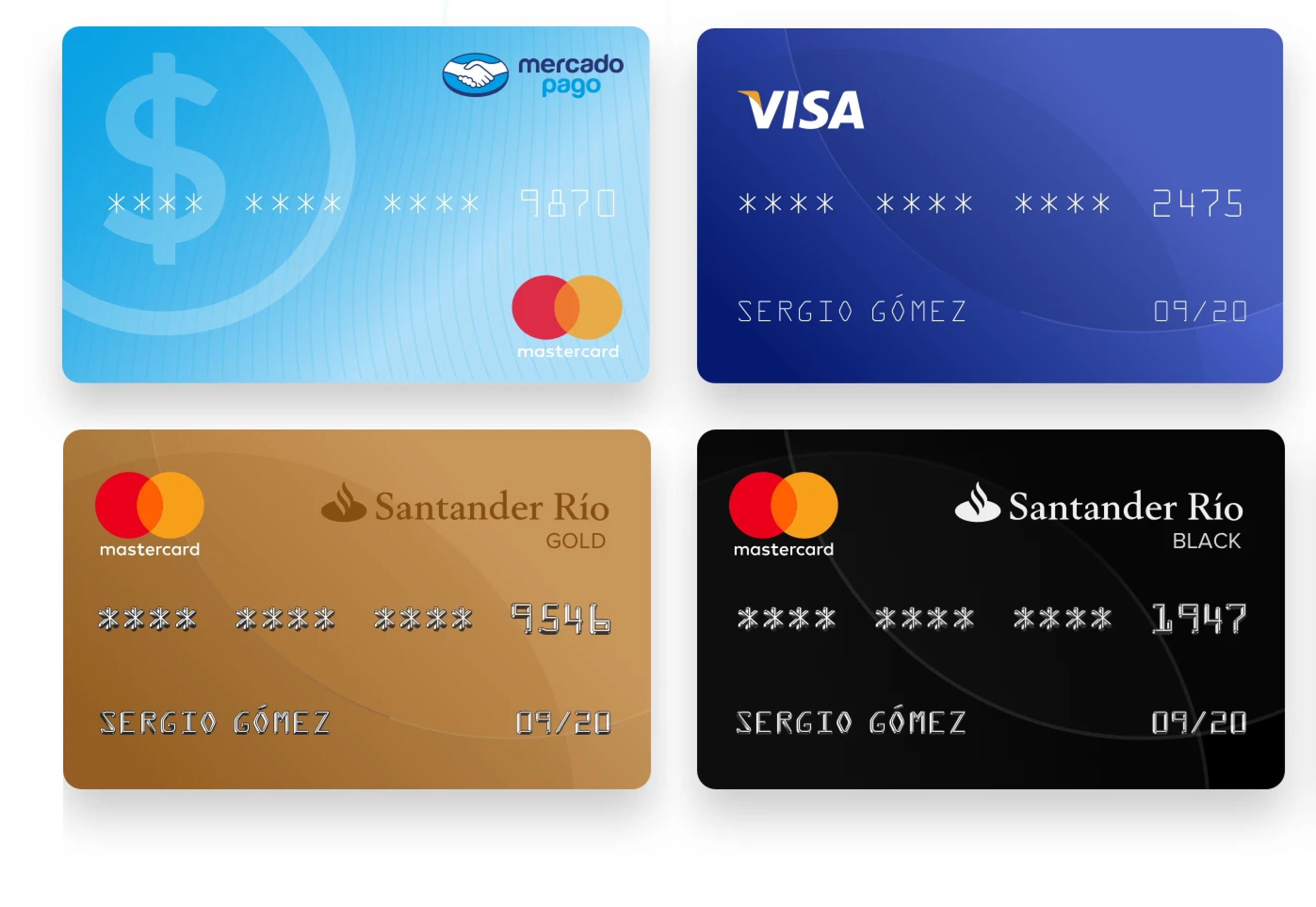 Previous card designs — limited visual differentiation