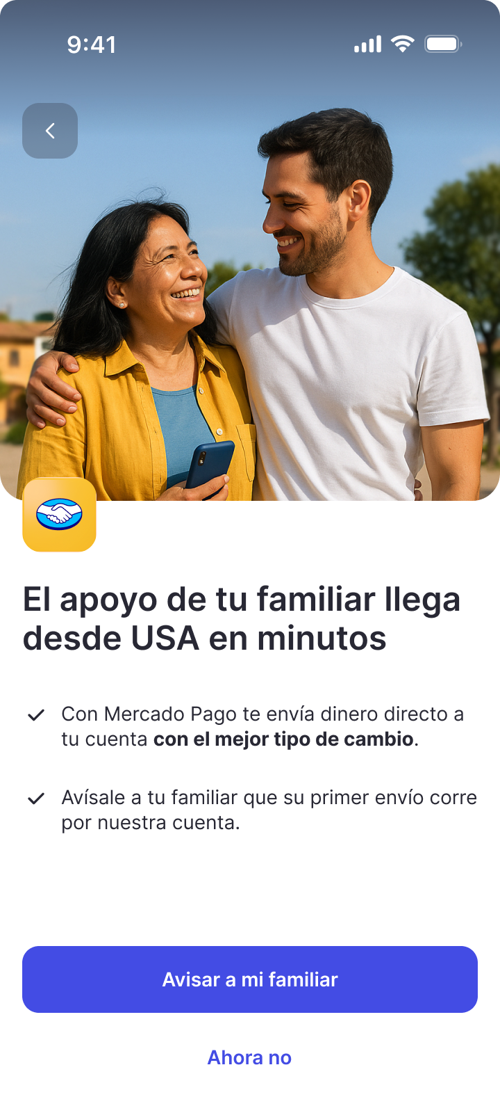 Final UI — first-time experience introducing how to receive money from abroad
